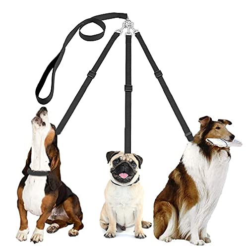 Cuerda de Tracción para Perros, 3 en 1 Perro Correas, Correa de Acoplamiento de Perro, Correa de Mascota de Nailon Ajustable Desmontable para Perros Medianos y Pequeños (Negro)