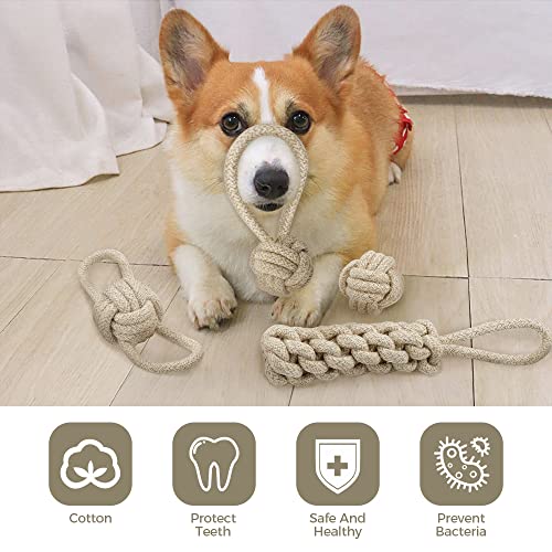 Cuerdas Perros Morder,KIPIDA Juguetes para Perros,4 Piezas Juego de Juguetes para Perros Cachorros,Durable MasticableCuerda,Juguetes de Cuerda para Perros, Medianos Juguetes Perros pequeños,Regalo