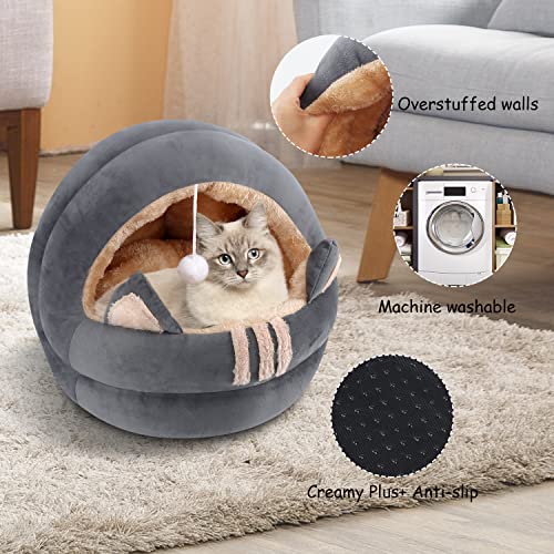 Cueva de felpa suave, con capucha para gatos y perros y gatos, cómoda cama para dormir interior de 50 cm