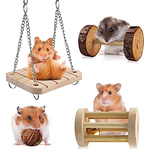 CUIFULI 14pcs Pequeñas Mascotas Mascotas Juguetes Masticables Natural Pino Madera Unicycle Rodillo Ejercicio Cuidado De Dientes Juguete Molar Para Hámster Cobillo Conejos Chinchilla Loro Gerbos