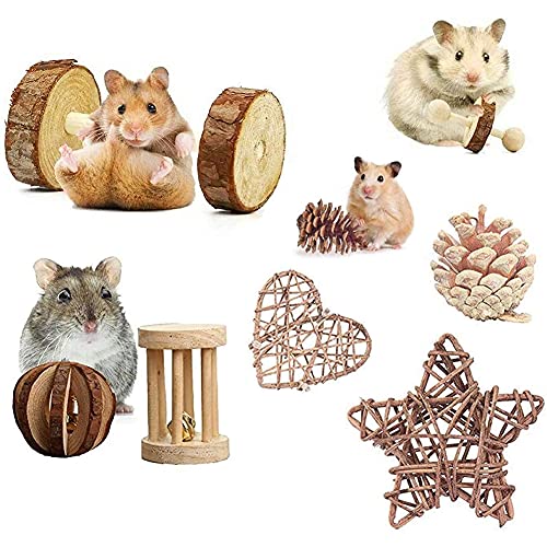 CUIFULI 14pcs Pequeñas Mascotas Mascotas Juguetes Masticables Natural Pino Madera Unicycle Rodillo Ejercicio Cuidado De Dientes Juguete Molar Para Hámster Cobillo Conejos Chinchilla Loro Gerbos