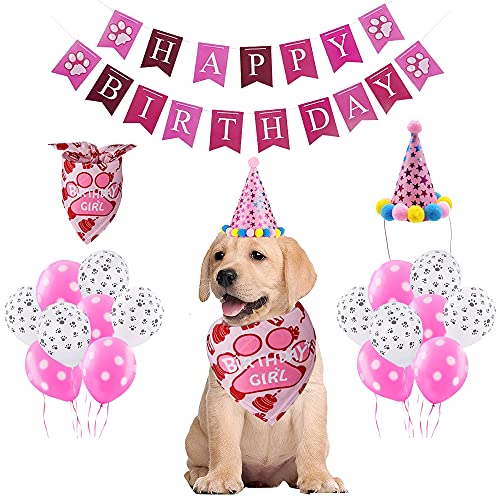 Cumpleaños para Perros,Bandana Cumpleaños Perro,Set de Cumpleaños para Mascotas,Perro Cumpleaños,Decoracion Cumpleaños para Perros,Regalo de Perros Rosa