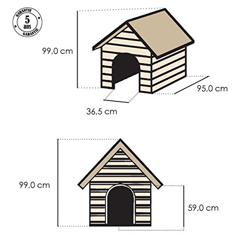 CURVER Caseta de Perro para jardín, Color Topo/Beige, 95 x 99 x 99 cm + Amazon Basics Dispensador de Agua y Comida, Grande