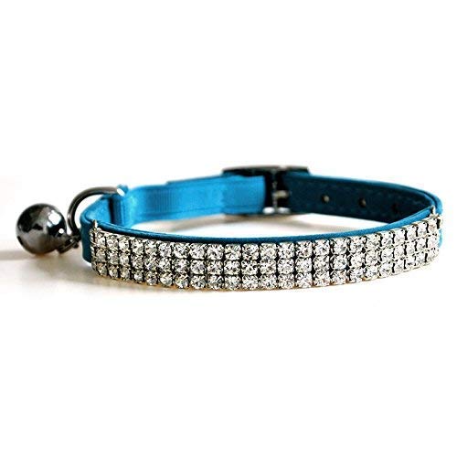 DAIXI Collar de gato ajustable suave terciopelo seguro collares Bling Diamante con campanas para cachorro de gatito (azul)