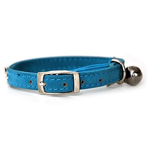 DAIXI Collar de gato ajustable suave terciopelo seguro collares Bling Diamante con campanas para cachorro de gatito (azul)