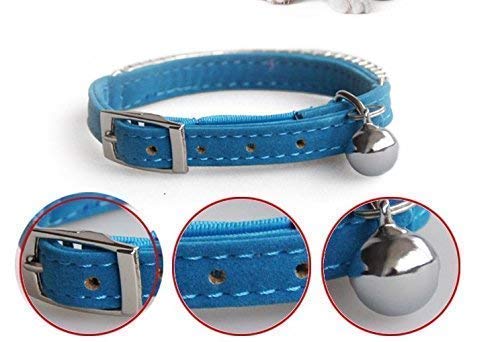 DAIXI Collar de gato ajustable suave terciopelo seguro collares Bling Diamante con campanas para cachorro de gatito (azul)