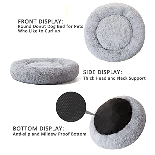 DanceWhale Redonda Cama Perro Gato Cama Cama de Felpa para Mascota Lavable Sofa Suave Cachorro Calentito Cojín(100cm, Gris)