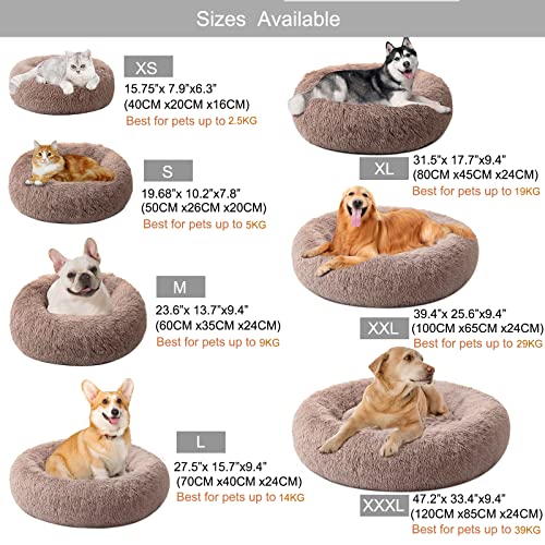 DanceWhale Redonda Cama Perro Gato Cama Cama de Felpa para Mascota Lavable Sofa Suave Cachorro Calentito Cojín(100cm, Marrón)