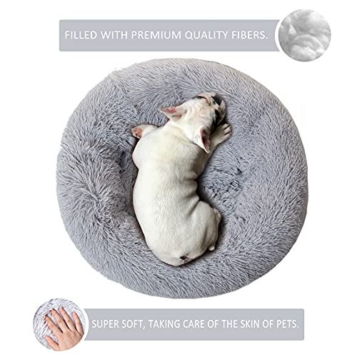 DanceWhale Redonda Cama Perro Gato Cama Cama de Felpa para Mascota Lavable Sofa Suave Cachorro Calentito Cojín(60cm, Gris)