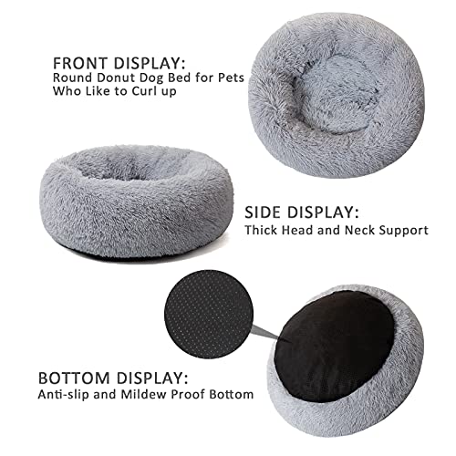 DanceWhale Redonda Cama Perro Gato Cama Cama de Felpa para Mascota Lavable Sofa Suave Cachorro Calentito Cojín(60cm, Gris)