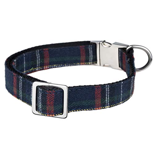 Dashin' Dogz Collar de perro escoceses con pajarita desmontable para niñas o niños, cómodo patrón a cuadros, totalmente ajustable, gran regalo para mascotas (XS, azul)