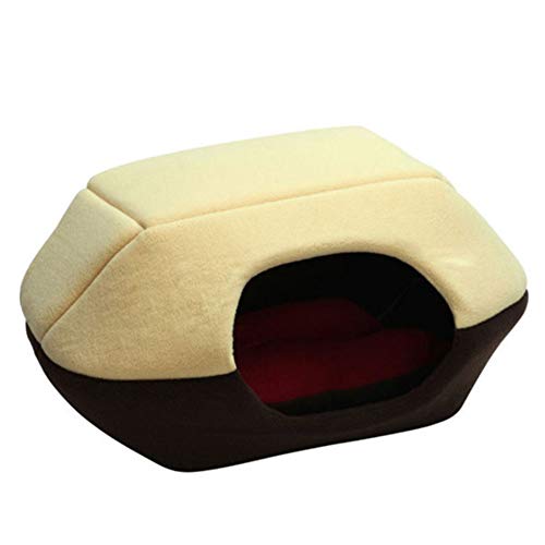 DAXINYANG Invierno cálido Nido de Gato yurta extraíble y Lavable criadero de Perros de Peluche Mascota Nido Cerrado de Gato Saco de Dormir pequeñas y Medianas Empresas,Marrón,L