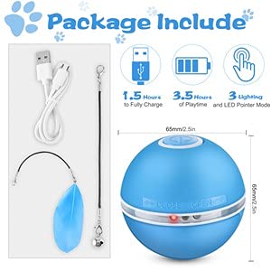 DazSpirit Juguetes para Gatos Interactivos Bola De Gato, Pelotas De Juguete para Gatos Eléctrica Interactivo Pelotas para Gatos con Luz Led, 360 Grados Automática Giratoria, Carga USB,Azul