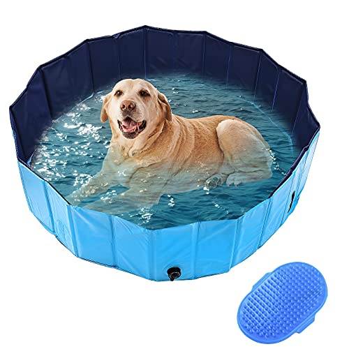 DBREAKS Piscina Mascotas para Perros 160x30cm, Antideslizante y Resistente al Desgaste, Bañera Plegable para Gatos Azul, Adecuado para Interior Exterior