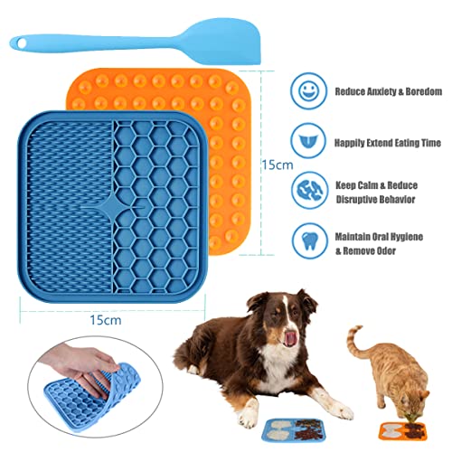 DCUKPST Alfombrilla para perros para fugas, pack de 2 unidades, con 1 espátula de silicona, sin BPA, alfombrilla para comida lenta (15 x 15 cm)