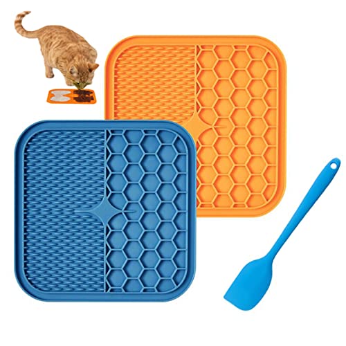 DCUKPST Alfombrilla para perros para fugas, pack de 2 unidades, con 1 espátula de silicona, sin BPA, alfombrilla para comida lenta (15 x 15 cm)