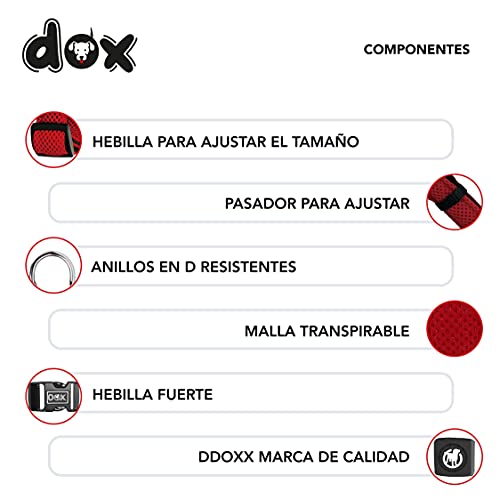 DDOXX Collar Perro Air Mesh, Ajustable, Acolchado | Muchos Colores & Tamaños | para Perros Pequeño, Mediano y Grande | Collares Accesorios Gato Cachorro | Rojo, S