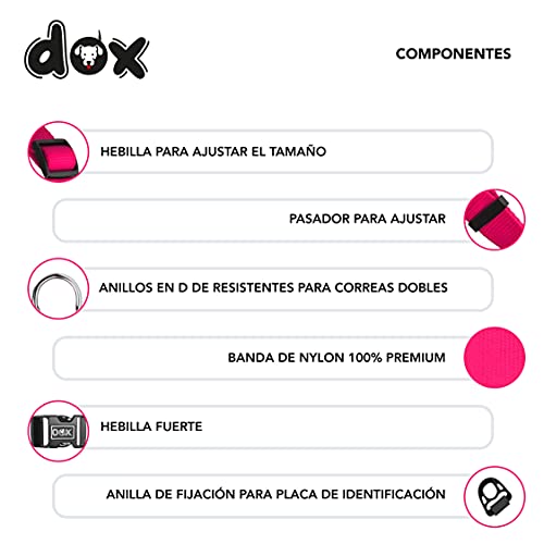 DDOXX Collar Perro Nylon, Ajustable | Muchos Colores & Tamaños | para Perros Pequeño, Mediano y Grande | Collares Accesorios Gato Cachorro | Rosado Pink, L