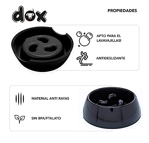 DDOXX Comedero Antivoracidad Perro, Antideslizante | Muchos Colores y Tamaños | para Perros Pequeño, Mediano y Grande | Bol Accesorios Melamina Gato Cachorro | Negro, 300 ml