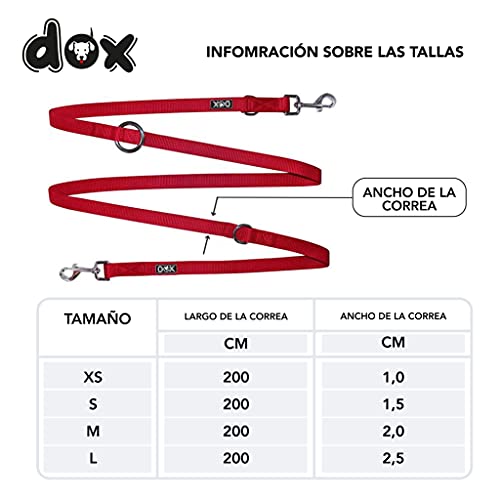 DDOXX Correa Perro de Nailon, Ajustable en 3 Direcciones, 2 m | Correas para Perros Grandes y Pequeños | Correa Doble para Perros, Gatos, Cachorros | Correa para Correr | Rojo, L