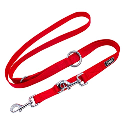 DDOXX Correa Perro de Nailon, Ajustable en 3 Direcciones, 2 m | Correas para Perros Grandes y Pequeños | Correa Doble para Perros, Gatos, Cachorros | Correa para Correr | Rojo, L