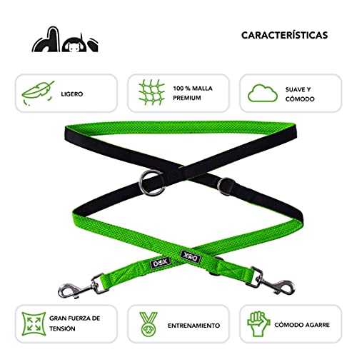 DDOXX Correa Perro Multiposición Air Mesh, Ajustable en 3 tamaños, 2m | Muchos Colores & Tamaños | para Perros Pequeño, Mediano y Grande | Correa Accesorios Doble 2 Gato Cachorro | Verde, M