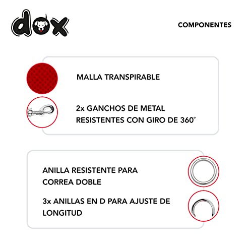 DDOXX Correa Perro Multiposición Air Mesh, Ajustable en 3 tamaños, 2m | Muchos Colores & Tamaños | para Perros Pequeño, Mediano y Grande | Correa Accesorios Doble 2 Gato Cachorro | Rojo, S