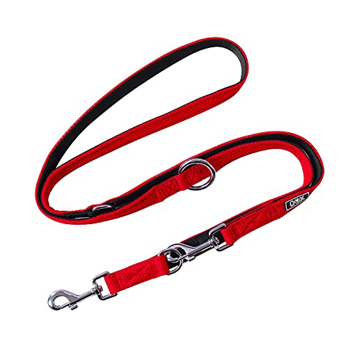 DDOXX Correa Perro Multiposición Air Mesh, Ajustable en 3 tamaños, 2m | Muchos Colores & Tamaños | para Perros Pequeño, Mediano y Grande | Correa Accesorios Doble 2 Gato Cachorro | Rojo, S