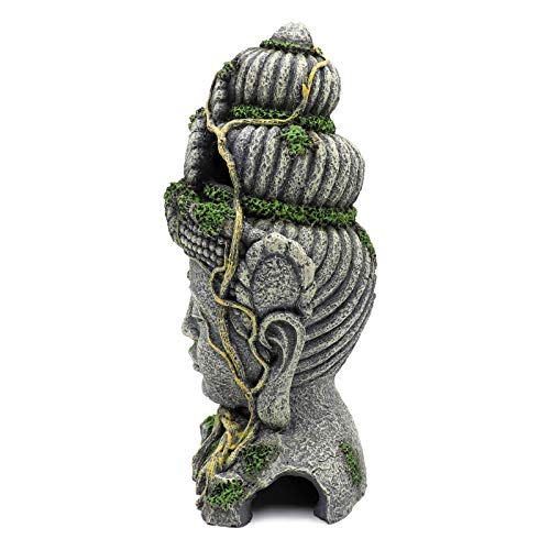 Decoraciones de pecera grande acuario ornamentos cueva, verde musgo planta cubierta piedra Buda decoración escondite pescado, 27.5x18x10