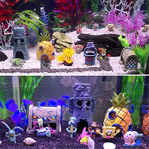 Decoraciones para acuarios, 4 piezas de accesorios para pecera, casa de piña, isla de Pascua, Hom Krusty cangrejo Chum cubo para peces beta ermitaño, tortuga, camarones de agua dulce y agua salada