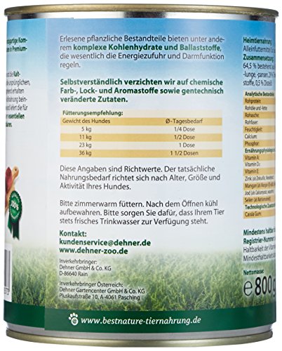 Dehner Best Nature - Comida para Perros Adultos, Vacuno y arroz con Aceite de Cardo, 6 x 800 g (4,8 kg)