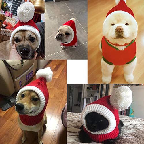 DELIFUR Divertido Gorro navideño para Perro con pompón de Ganchillo, Gorro para Perro, Rojo, cálido, de Invierno, para Perro, Tejido para la Cabeza, para Mascotas, Mujeres y Hombre (Rojo, XL)