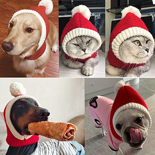 DELIFUR Divertido Gorro navideño para Perro con pompón de Ganchillo, Gorro para Perro, Rojo, cálido, de Invierno, para Perro, Tejido para la Cabeza, para Mascotas, Mujeres y Hombre (Rojo, XL)