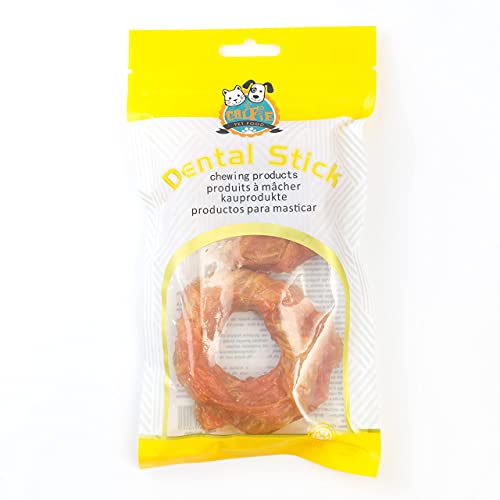 Dental Stick - Anillo de malla natural de piel de vacuno con relleno de puré de pollo, 2 unidades, 100 g