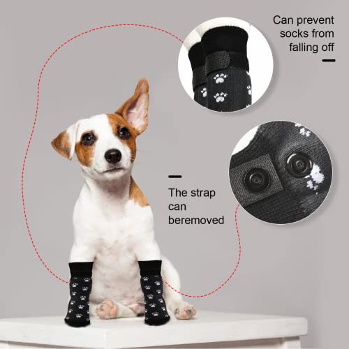 Dereine Calcetines para Perros 4 Piezas,con Correas de Fijación,Gel Reforzado para La Protección y Tracción de Las Patas,Protección Integral de Las Patas en 3 Tamaños (M, Negro)