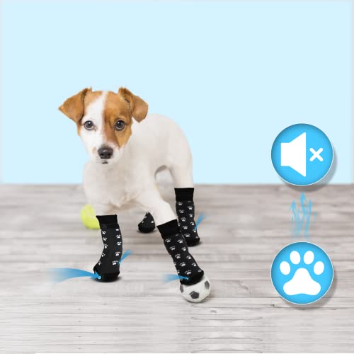 Dereine Calcetines para Perros 4 Piezas,con Correas de Fijación,Gel Reforzado para La Protección y Tracción de Las Patas,Protección Integral de Las Patas en 3 Tamaños (M, Negro)