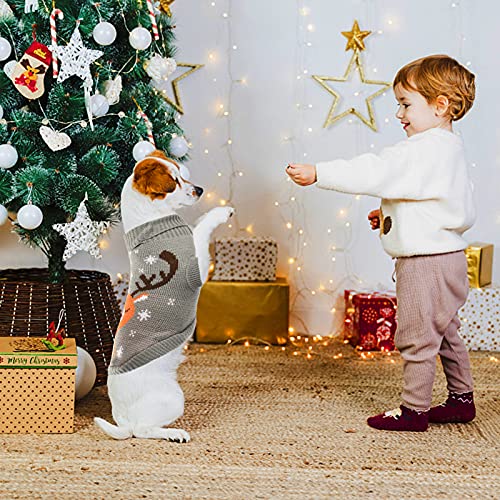 Dereine Jersey de Navidad para Mascotas,Suéter Navidad Mascotas,Jersey de Navidad Perro,Disfraz de Gato para Perro con Patrón de Reno,Invierno,Suéter para Perros Pequeños,Gato (Gris, Small)