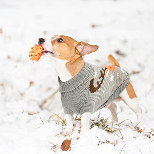 Dereine Jersey de Navidad para Mascotas,Suéter Navidad Mascotas,Jersey de Navidad Perro,Disfraz de Gato para Perro con Patrón de Reno,Invierno,Suéter para Perros Pequeños,Gato (Gris, Small)