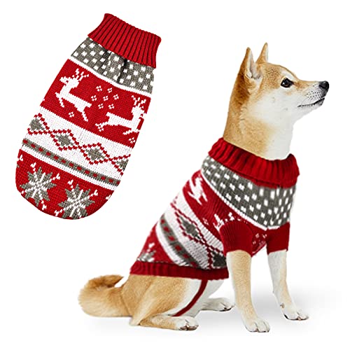 Dereine Jersey de Navidad para Mascotas,Suéter Navidad Mascotas,Jersey de Navidad Perro,Disfraz de Gato para Perro con Patrón de Reno,Invierno,Suéter para Perros Pequeños,Gato (rojo y blanco, X-Large)