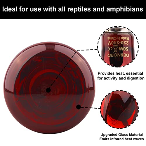 DERNORD Lámpara de calor infrarroja para reptiles – 100 W rojo bombilla de calor noche para tortuga, camaleón, cachorro, barbudo, dragón, aves de corral, vivario, terrario, 2 unidades