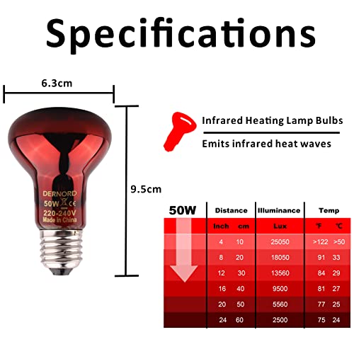 DERNORD Lámpara de calor infrarroja para reptiles – 100 W rojo bombilla de calor noche para tortuga, camaleón, cachorro, barbudo, dragón, aves de corral, vivario, terrario, 2 unidades