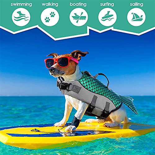 DevileLover Chaleco Salvavidas para Perro- Rayas Reflectantes, Traje De Baño Ajustable- Chaleco De Flotación De Alta Visibilidad para Playa Piscina Barco- Sirena, Azul/Verde/Rojo Rosa