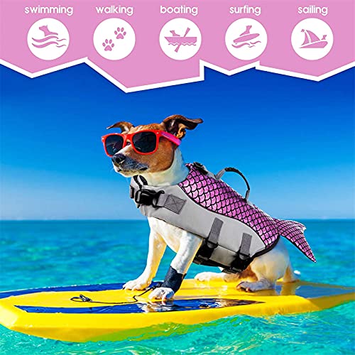 DevileLover Salvavidas para Perro- Rayas Reflectantes, Traje De Baño Ajustable- Chaleco De Flotación De Alta Visibilidad para Playa Piscina Barco- Sirena, Azul/Verde/Rojo Rosa(SML XL)