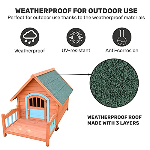 DHYBDZ Casetas para Perros Medianas y pequeñas Resistentes a la Intemperie con Porche, caseta de Madera para Perros al Aire Libre con Patas Ajustables, Refugio para Mascotas a Prueba de frío