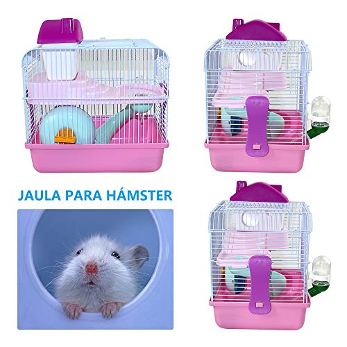 DI ZE LIN PET HOME S.L DZL® Jaula para Hamster 27 * 21 * 25cm jaulas Hamsters pequeña Bebedero comedero y Escalera incluidos (Color Aleatorio)