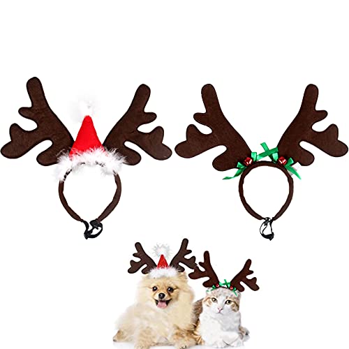 Diadema de Navidad para Mascotas Diadema de Reno Diadema para Mascotas Diadema de Astas de Navidad Ajustable Diadema de Astas Reno de Navidad para Gato Accesorio Navidad para Gatito Cachorro 2pcs