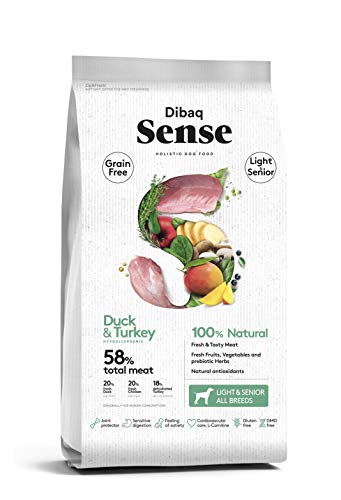 Dibaq Sense Grain Free Pato y Pavo. 2 Kg. Alimento 100% Natural para Perros Mayores de 7 años o Tendencia al sobrepeso.