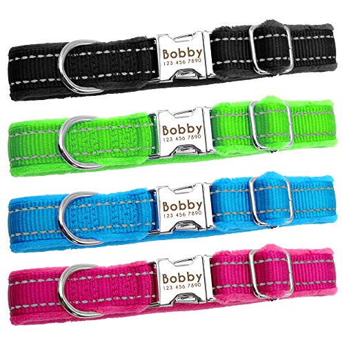 Didog Collar de perro acolchado suave y personalizado, collar de perro acolchado de franela, collar grabado reflectante para perro pequeño, mediano y grande, rosa, tamaño pequeño