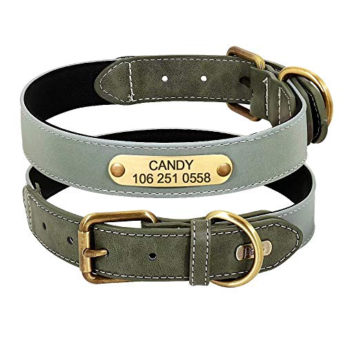 Didog Collar de perro reflectante personalizado con placa de identificación de bronce grabada – Collar de perro acolchado de neopreno suave, collares ajustables para perros pequeños medianos y grandes