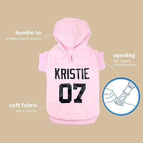 Didog Sudaderas personalizadas para perros, camiseta de suéter con nombre y número de mascotas, ropa de identificación para perros pequeños y medianos, rosa, XS